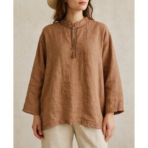 Linen Studio Embroidered Peasant Top Shirt Boxy Oversized size XXL Lagenlook